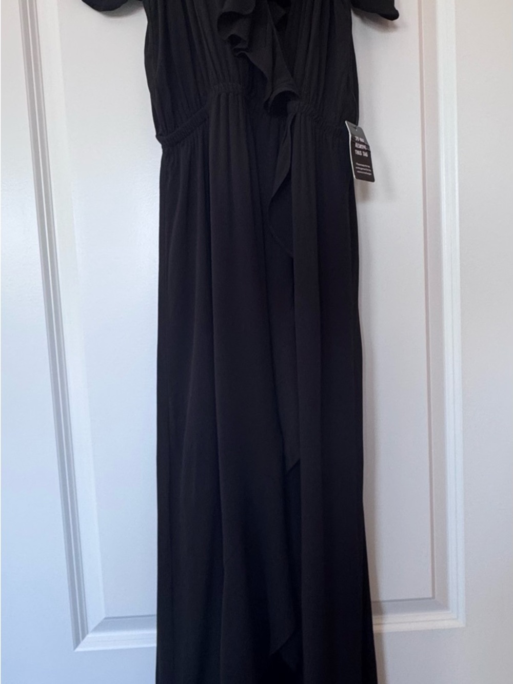Express Black Cold-Shoulder Ruffle Maxi Dress - Picture 2 of 6
